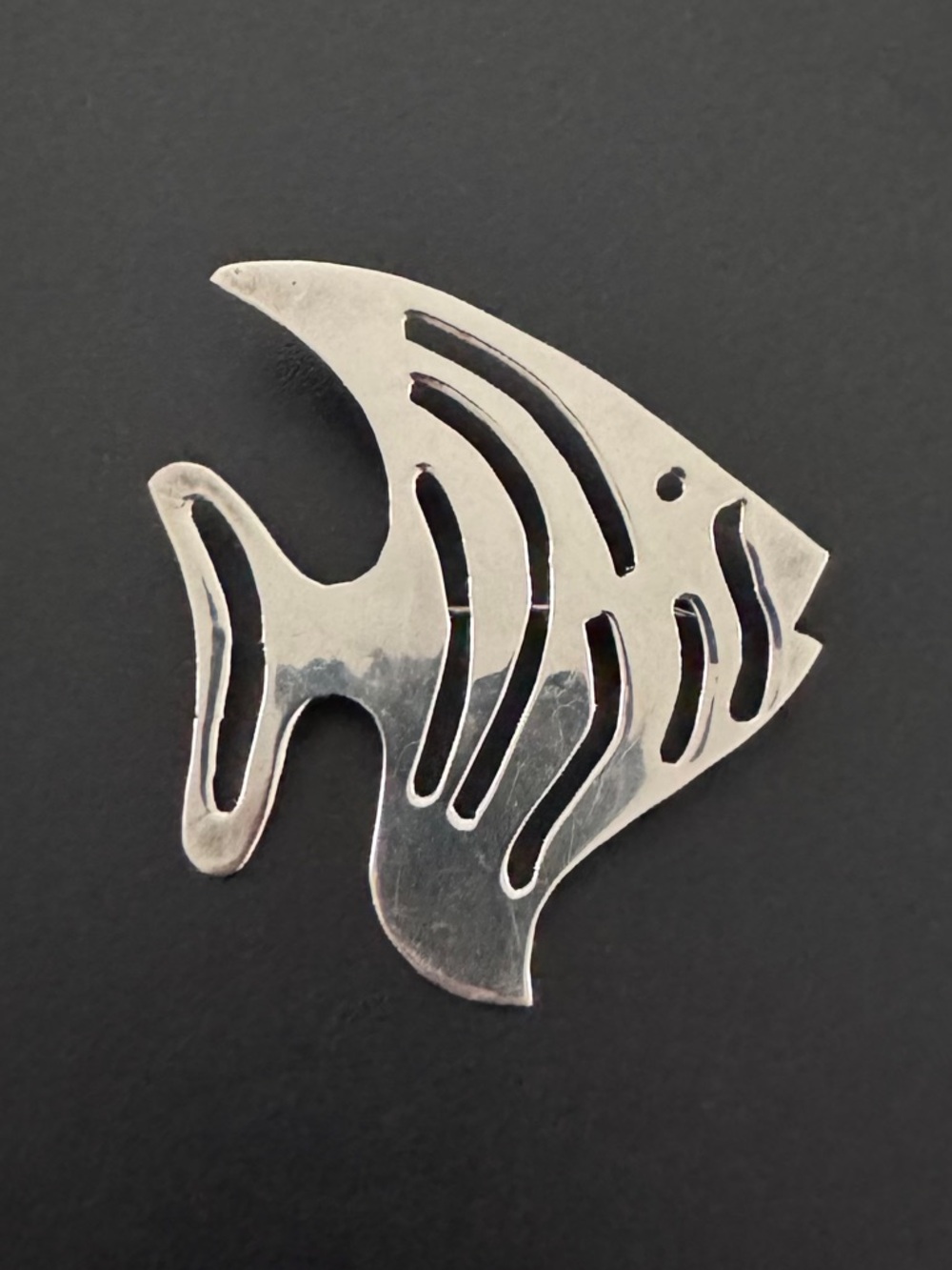80s Vintage 925 Silver Mexico Angelfish‎ Brooch Cutout Tropical Fish Pin